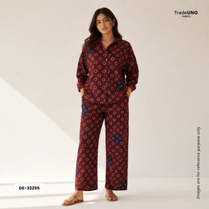 Maroon With Multicolor Polka Dot Cotton Fabric DE-32295 - TradeUNO