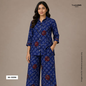 Blue With Multicolor Polka Dot Cotton Fabric DE-32296 - TradeUNO