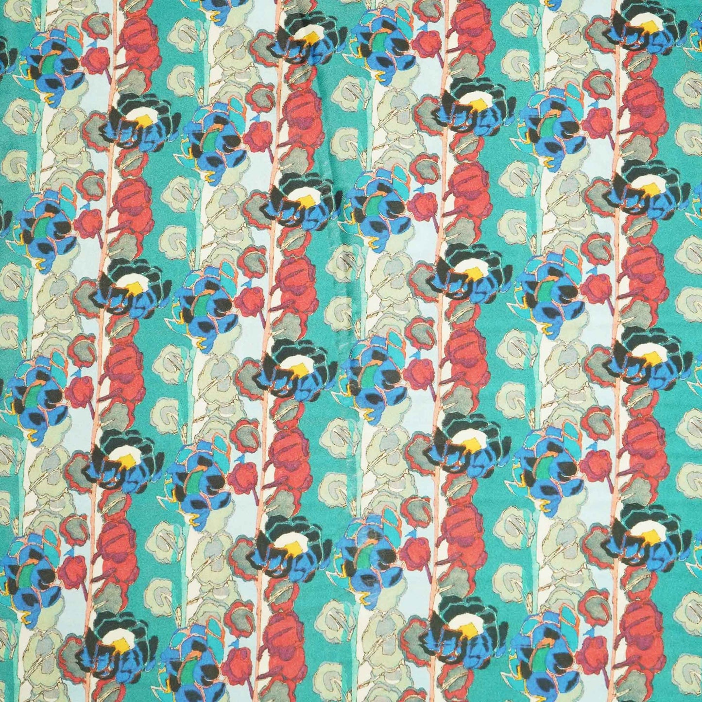 Green Blue Floral Print French Crepe VC-13595