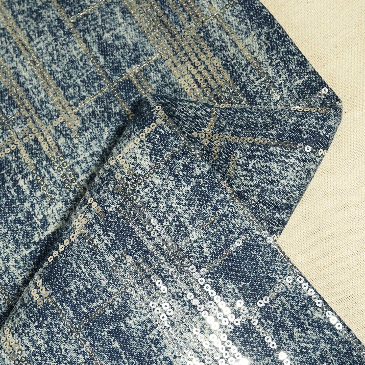 Blue Abstract Sequence Embroidery Denim TU-14394