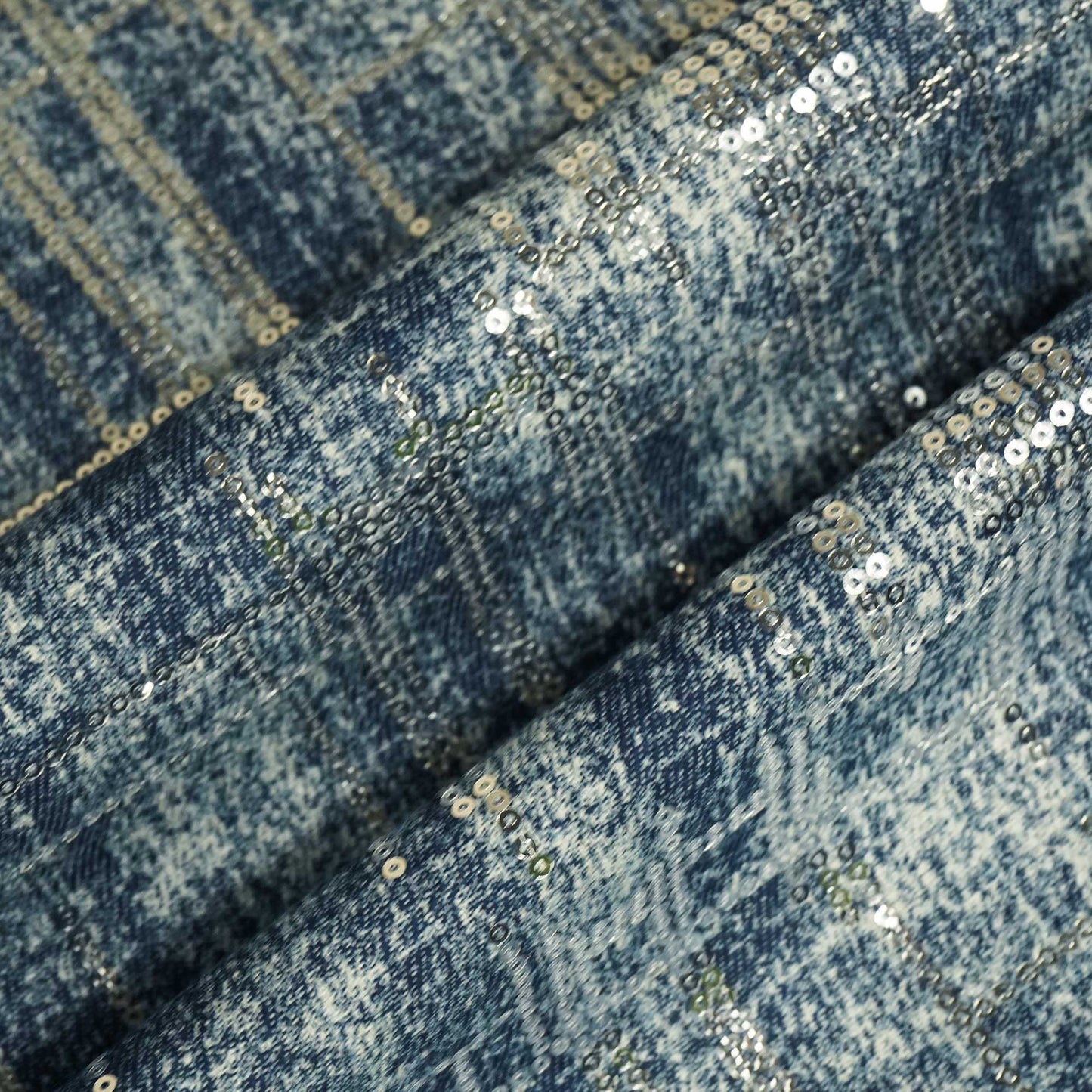 Blue Abstract Sequence Embroidery Denim TU-14394