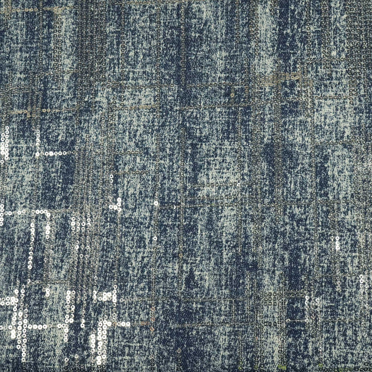 Blue Abstract Sequence Embroidery Denim TU-14394