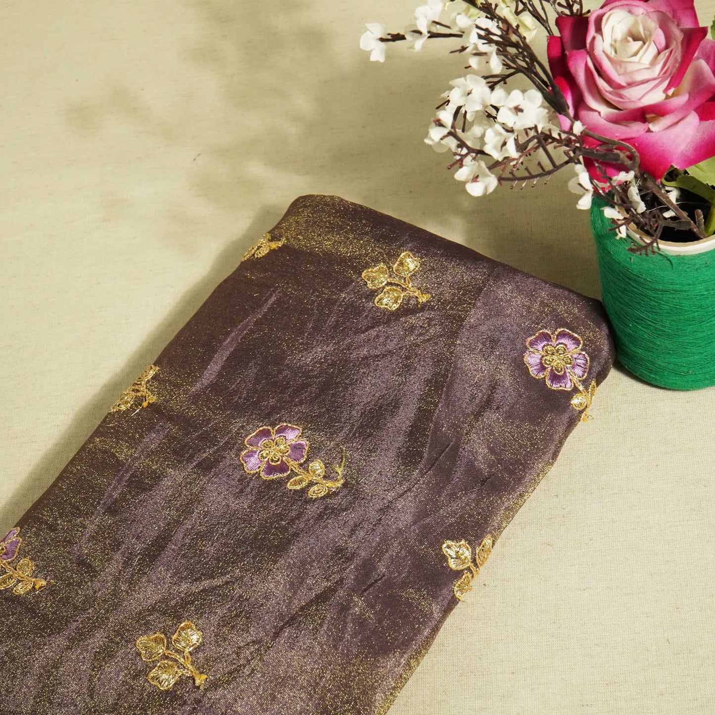 Purple Floral Buta Zari Embroidery Tissue Organza JD-14467