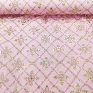 Pink Floral Foil Print Silk VC-14913