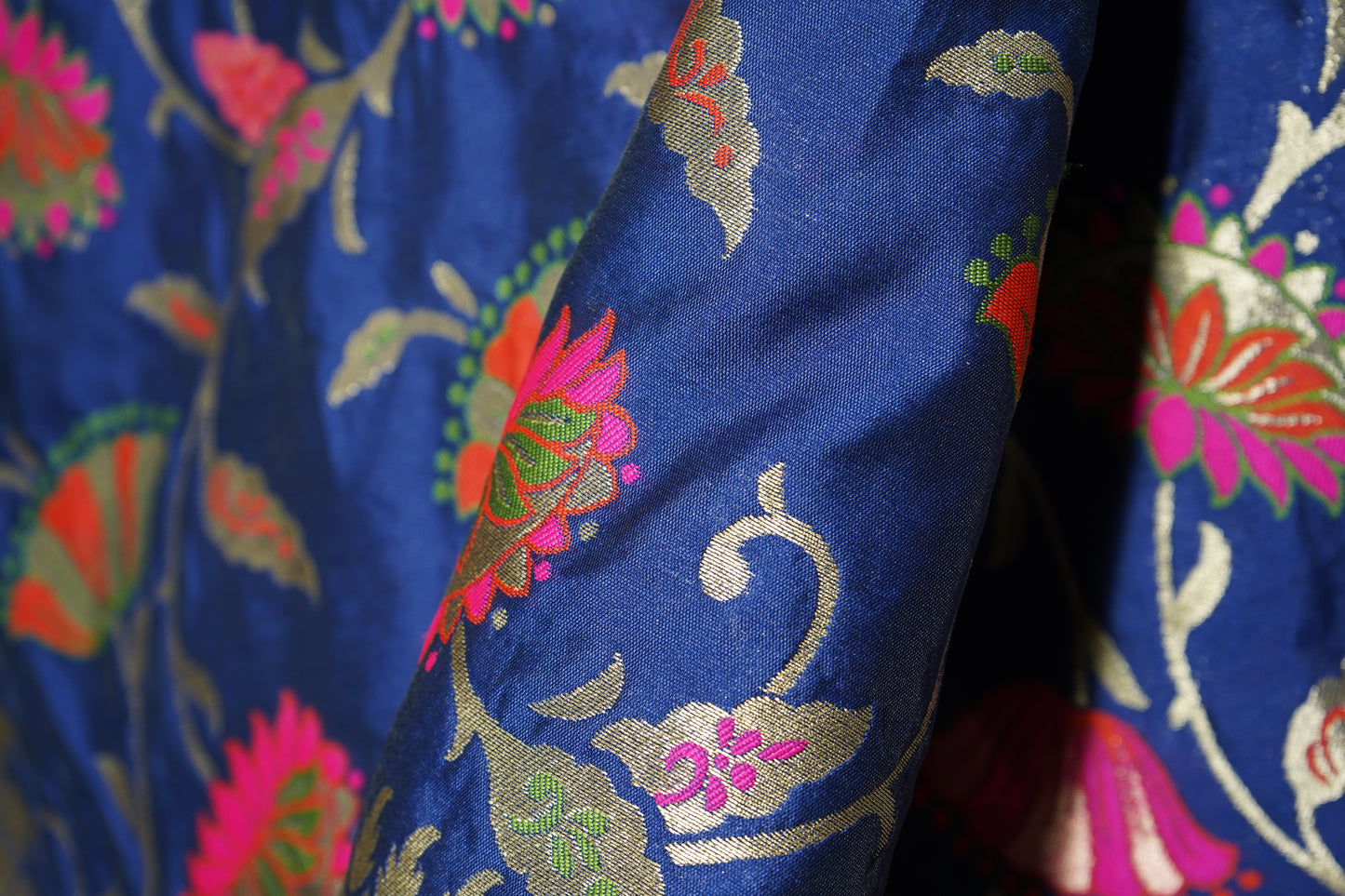 Premium Navy Blue Floral Print Banarasi Jacquard Dupatta