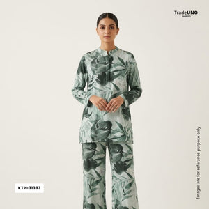Sage Green Abstract print Bemberg Modal Silk Fabric KTP-31393 - TradeUNO