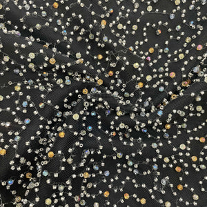Black Multicolor Pearl Cut Dana Embroidery Power Net 15072