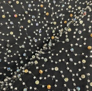 Black Multicolor Pearl Cut Dana Embroidery Power Net 15072