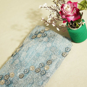 Sky Blue Abstract Thread Cut Dana Handcrafted Embroidery Net CF-15134