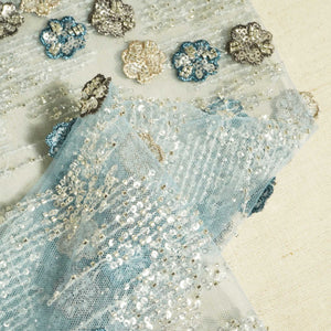 Sky Blue Abstract Thread Cut Dana Handcrafted Embroidery Net CF-15134