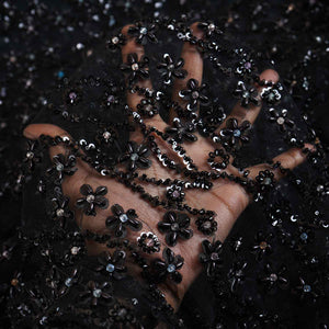 Premium Black Rice Beads CutDana Handcrafted Embroidery Net Fabric - TradeUNO
