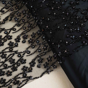 Premium Black Rice Beads CutDana Handcrafted Embroidery Net Fabric - TradeUNO