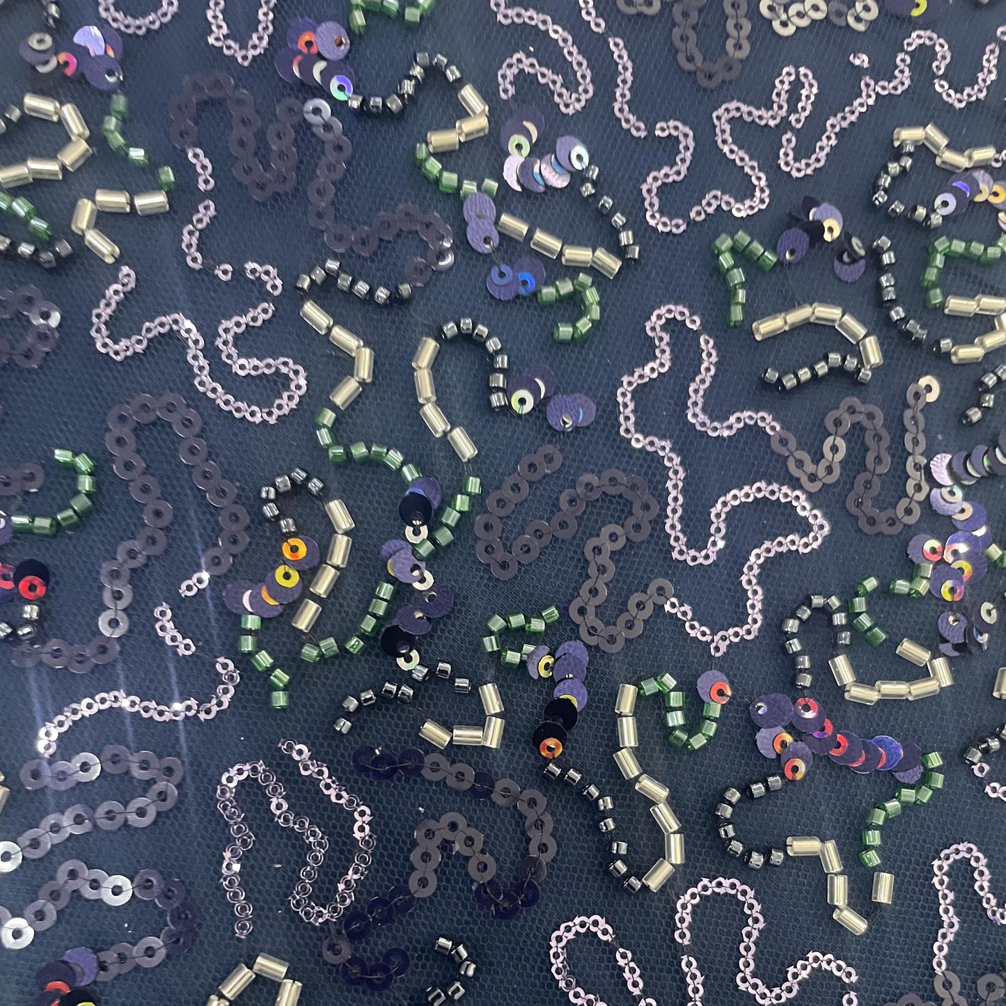 Blue Abstract Sequins Cut Dana Embroidery Net 15142