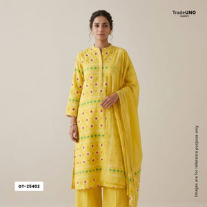 Yellow Abstract Print Cotton Mulmul Fabric GT-25402 - TradeUNO