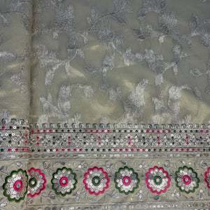 Golden Pink Floral Sequins Dyeable Viscose Organza Fabric 15360