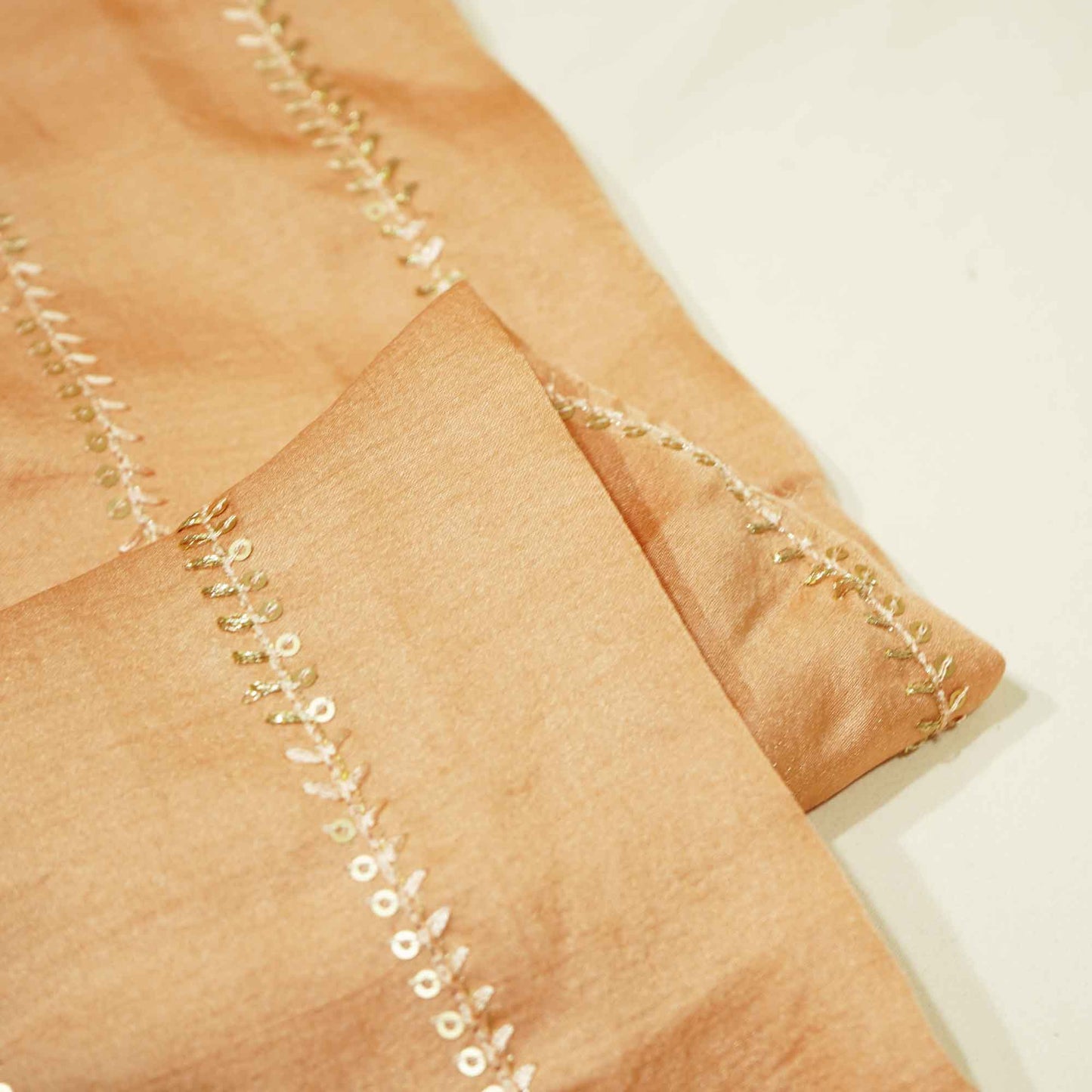 Light Orange Stripes Embroidery Bemberg Silk VC-15412