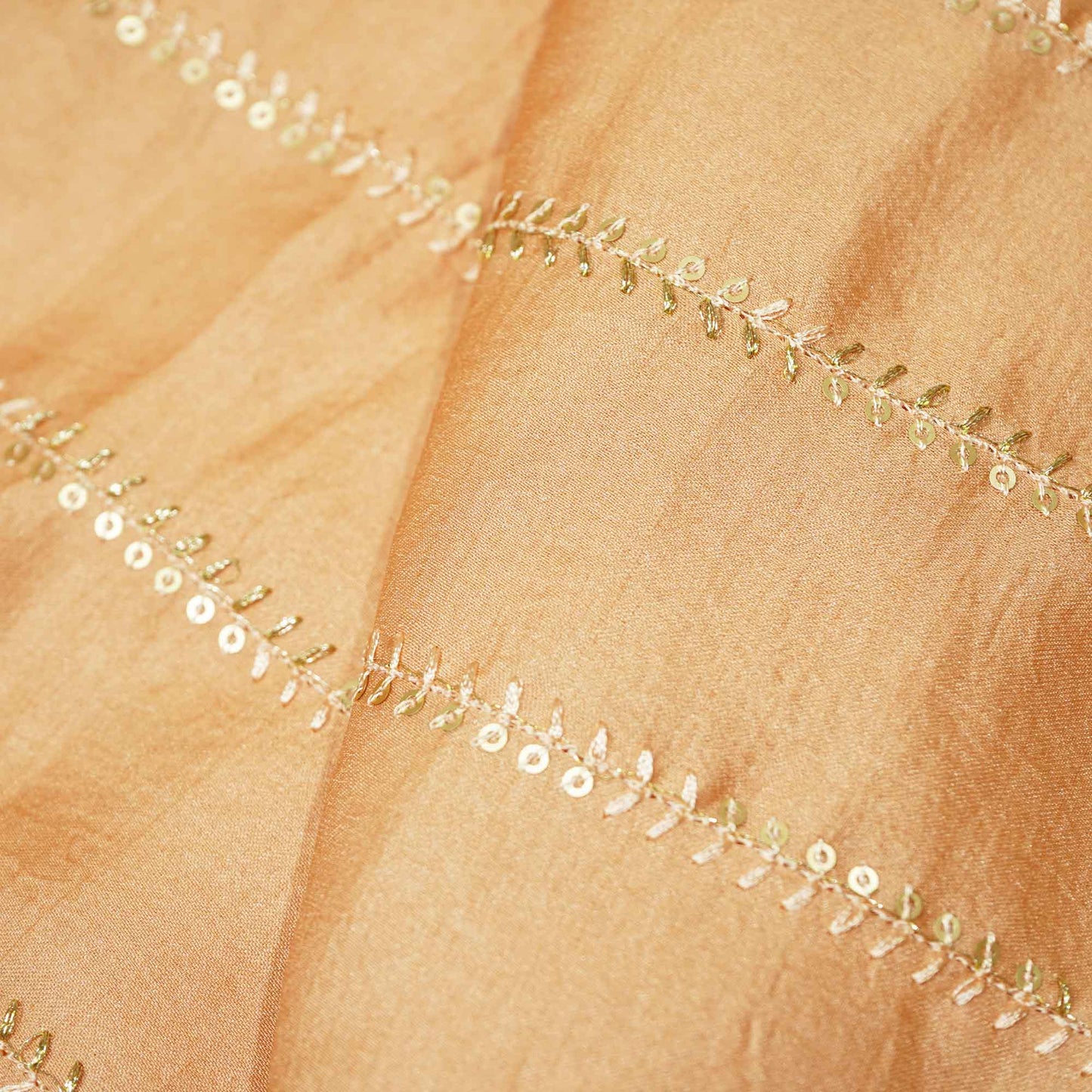 Light Orange Stripes Embroidery Bemberg Silk VC-15412