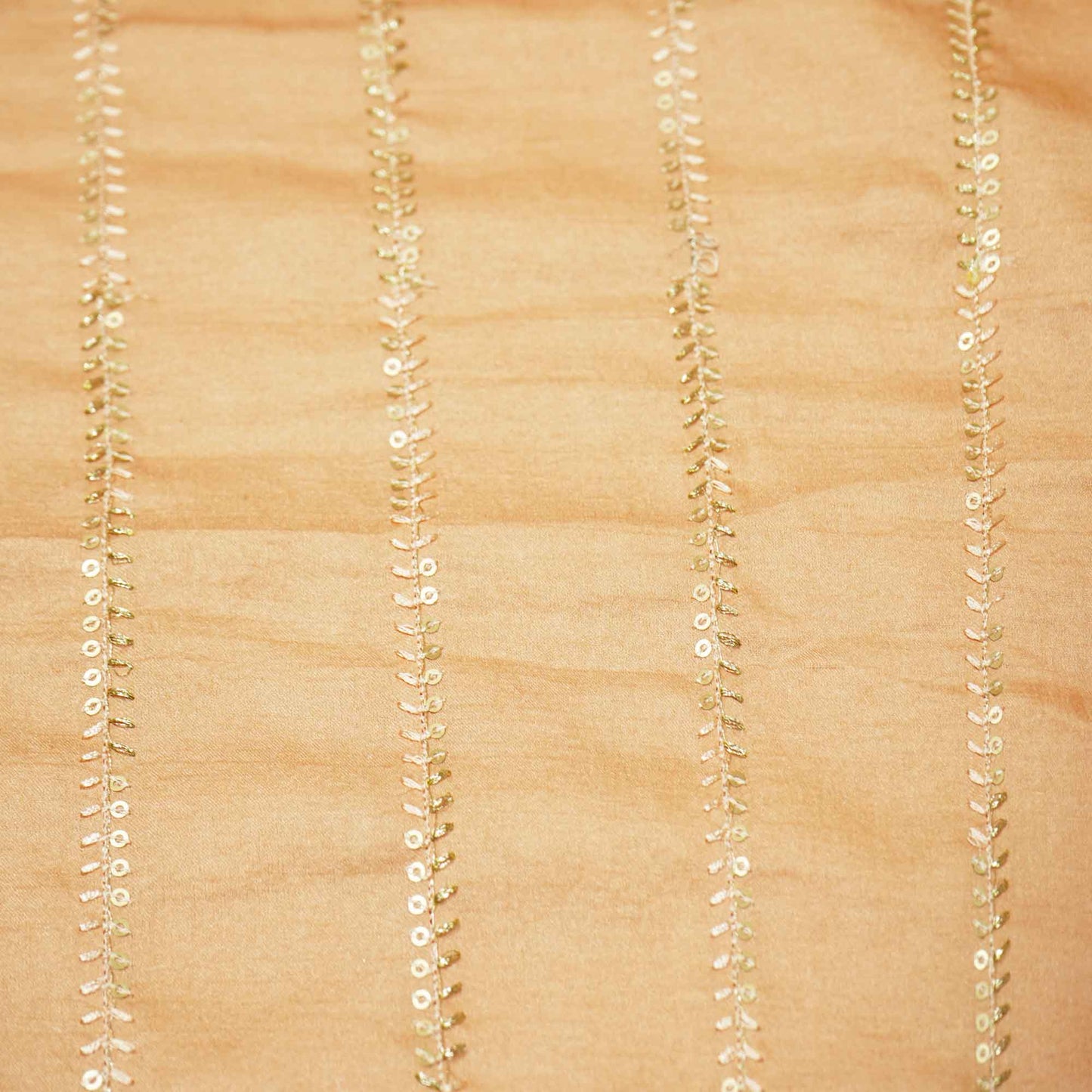Light Orange Stripes Embroidery Bemberg Silk VC-15412