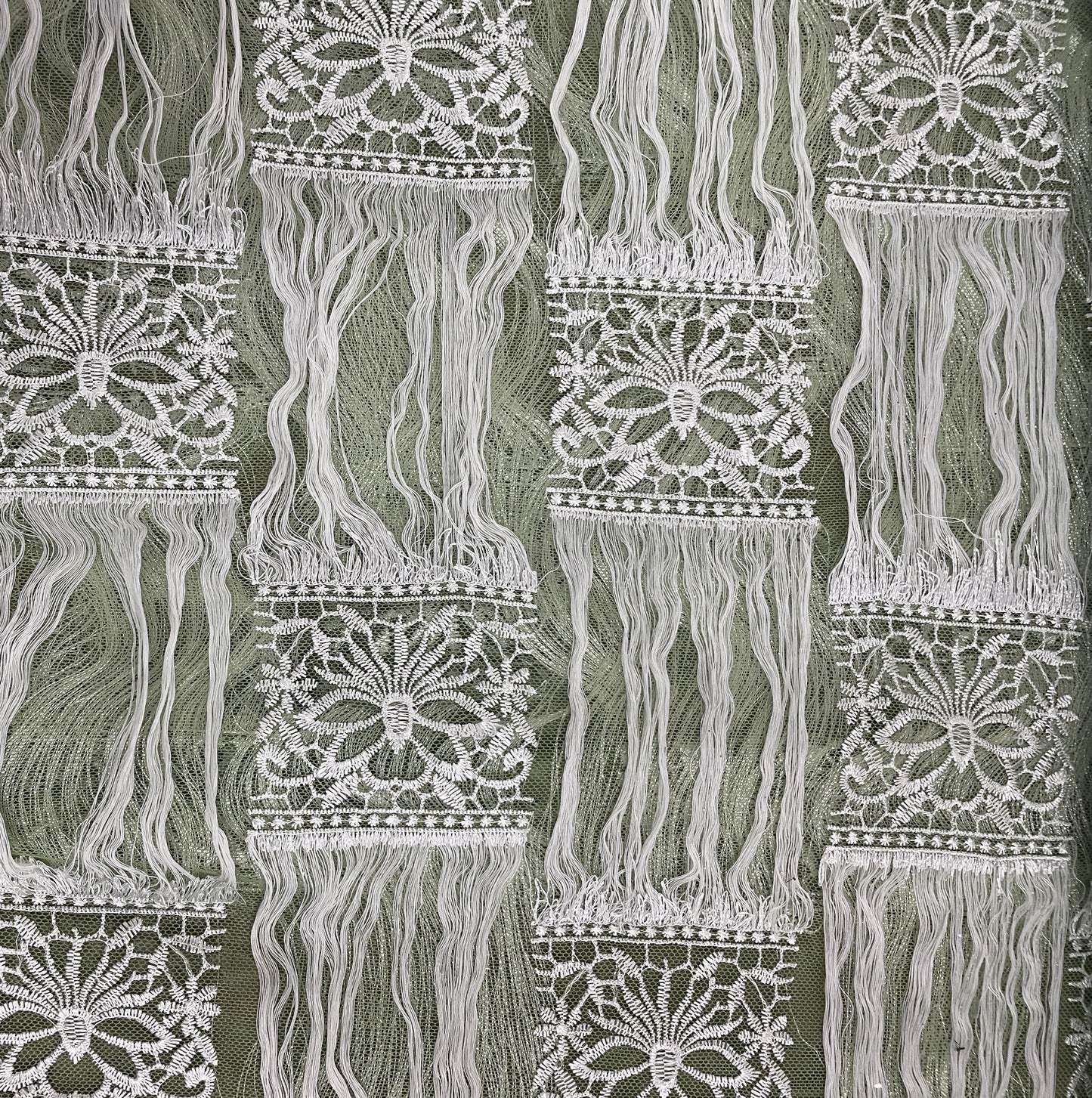 Green Floral Resham Thread Embroidery Net Fabric 15434