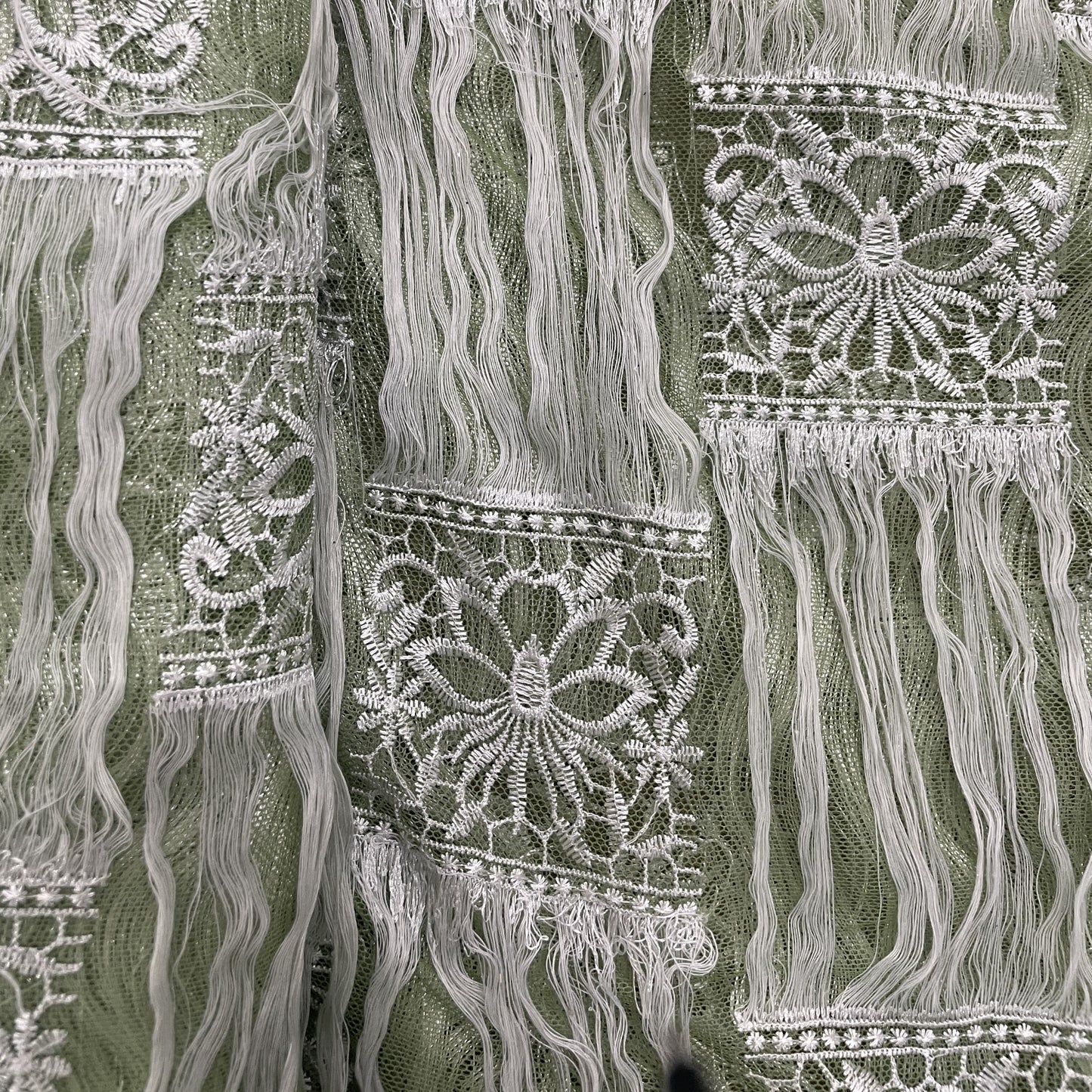 Green Floral Resham Thread Embroidery Net Fabric 15434