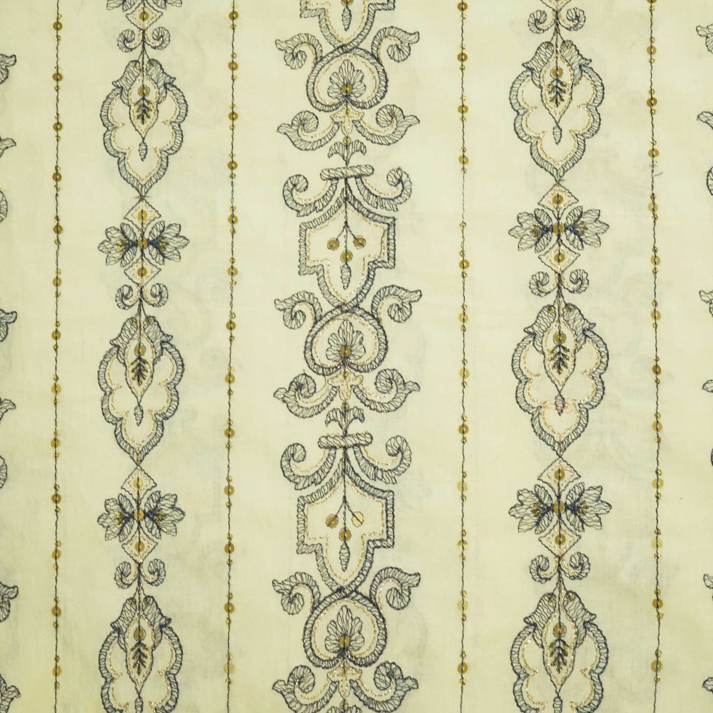 Cream Thread Sequins Embroidery Cotton KC-15528