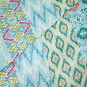 Sky Blue Multicolor Ikkat Print Bemberg Gajji Silk GT-15579