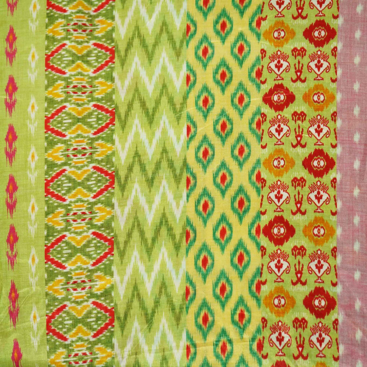 Light Green Blue Multicolor Ikkat Print Bemberg Gajji Silk GT-15580