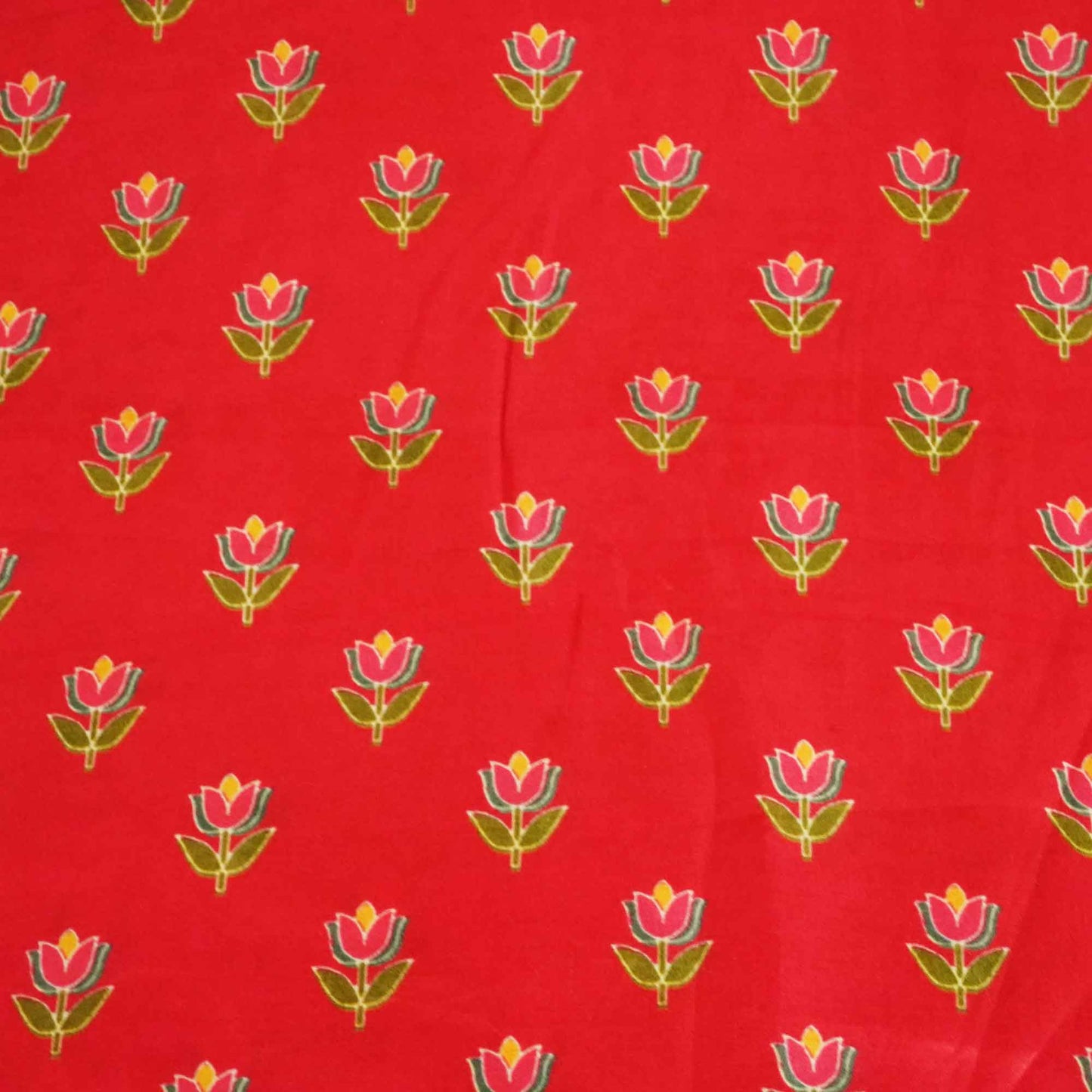 Red Floral Print Bemberg Gajji Silk GT-15583