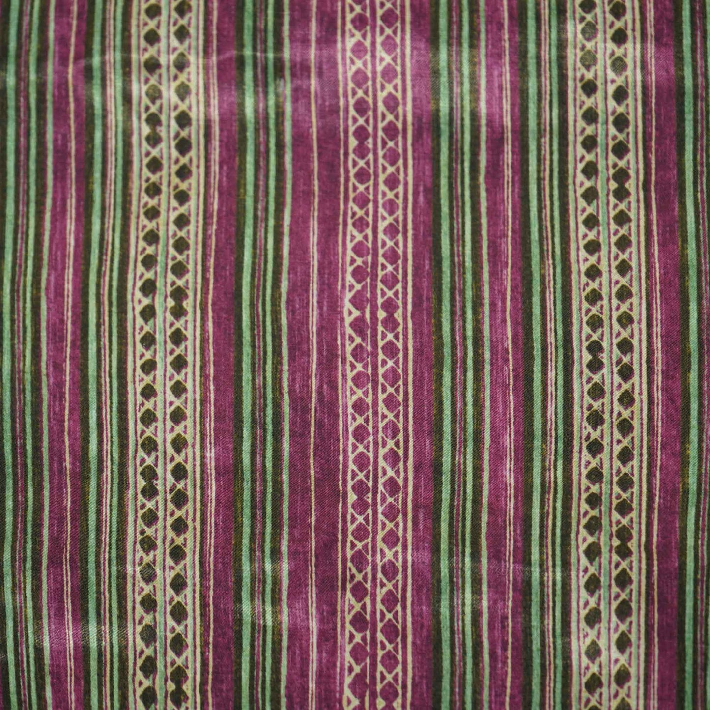 Purple Green Stripes Floral Print Bemberg Gajji Silk GT-15587