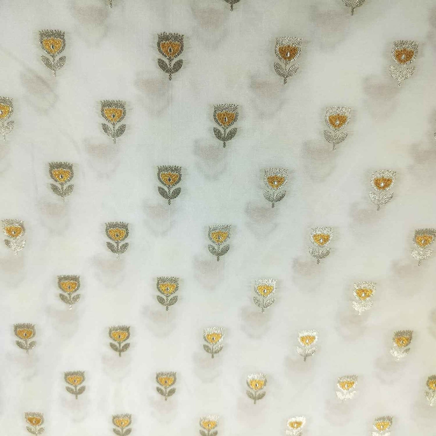 White Yellow Buti Dyeable Katan Silk KRE-15608