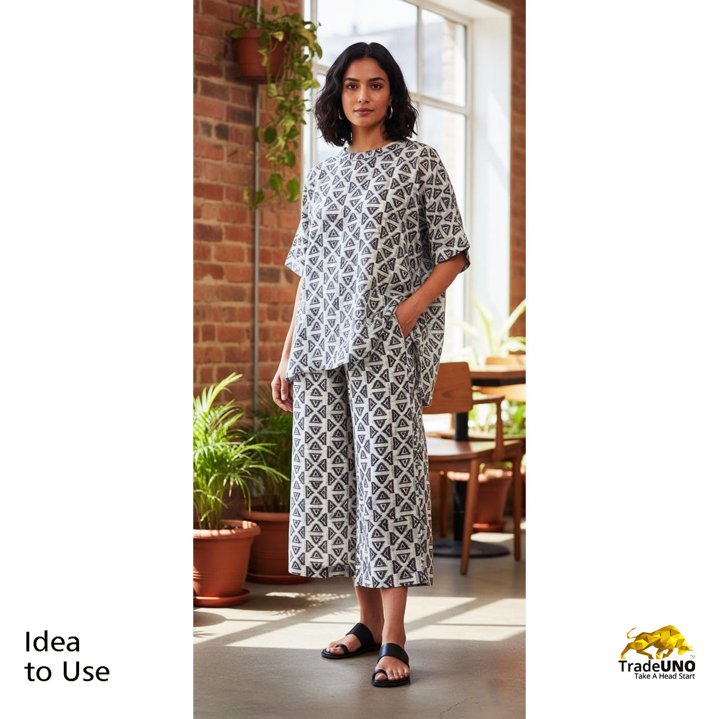 Off White Grey Geometrical Cotton Chanderi Fabric 15616