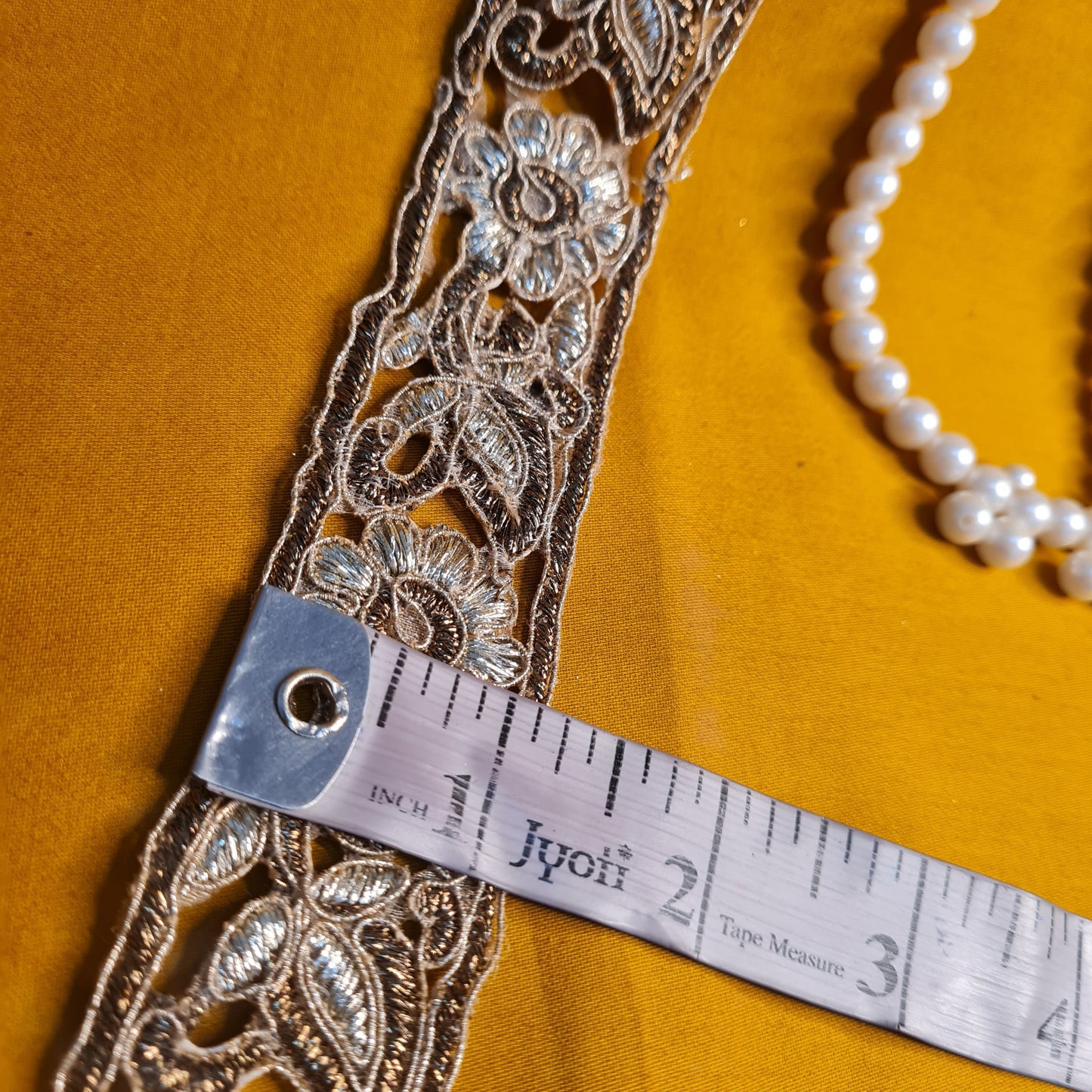 Premium Dark Golden Zari Floral Embroidery Lace