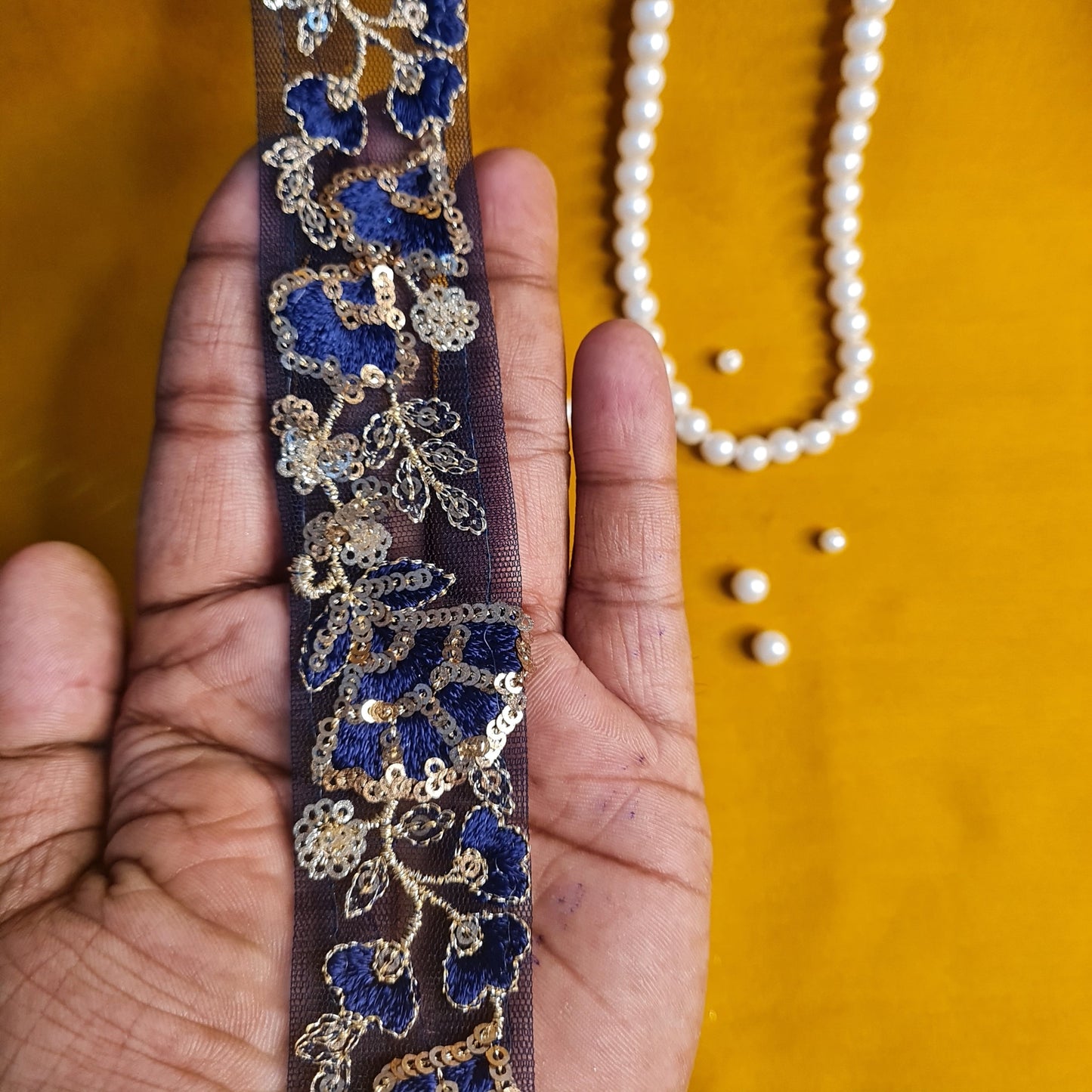 Premium Blue Sequins Embroidery Lace