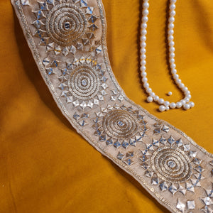 Premium Gold Zari Mirror Sequins Embroidery Lace