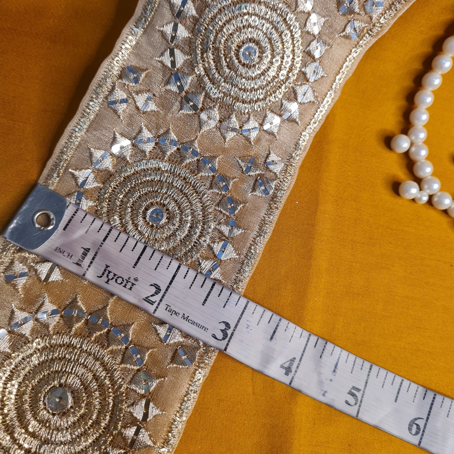 Premium Gold Zari Mirror Sequins Embroidery Lace