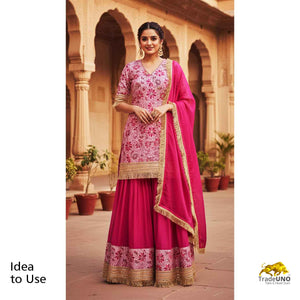 Pink Gota Embroidery Organza Fabric 15882 - TradeUNO