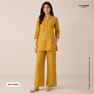 Mustard floral print Bemberg Modal Silk Fabric KTP-31436 - TradeUNO