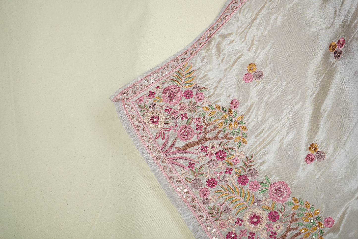 Lavender Embroidery & Bottom Pure Viscose Kanjiwaram Suit Set With Dupatta