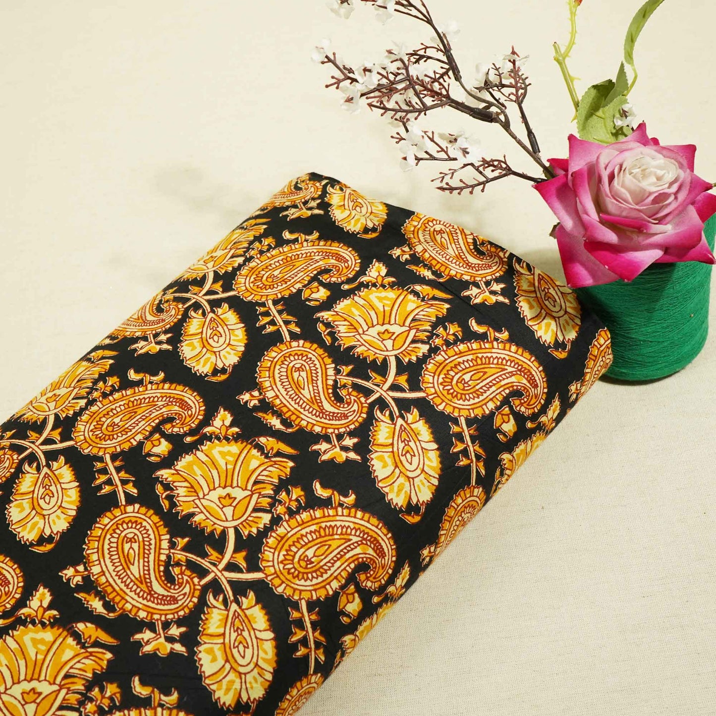 Black Paisley Print Cotton SGF-16233