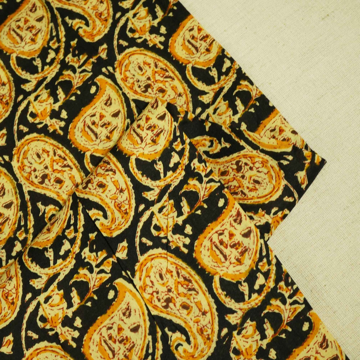 Black Yellow Paisley Print Cotton SGF-16234