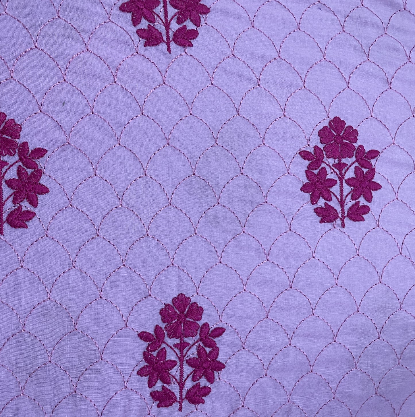 Pink Floral Thread Embroidery Cambric Cotton 16262