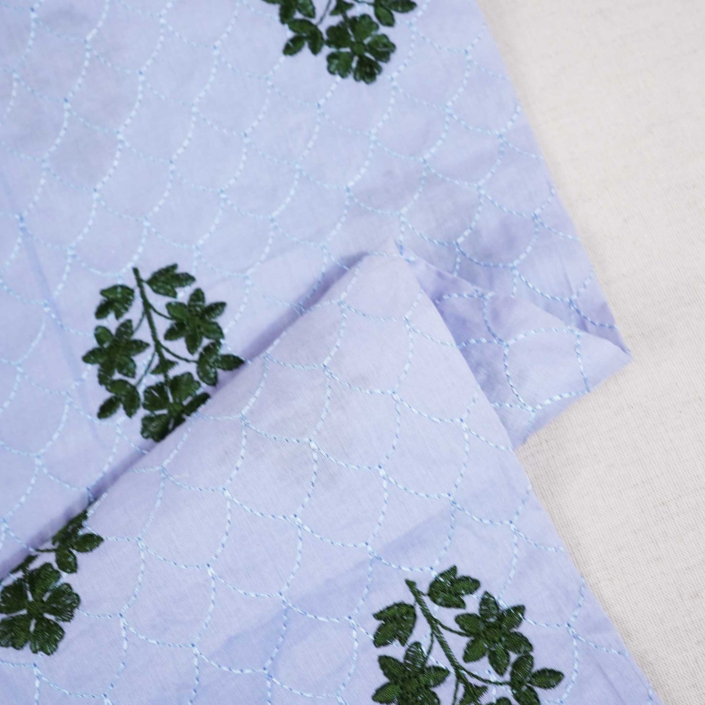 Steel Blue Floral Thread Embroidery Cambric Cotton JD-16263