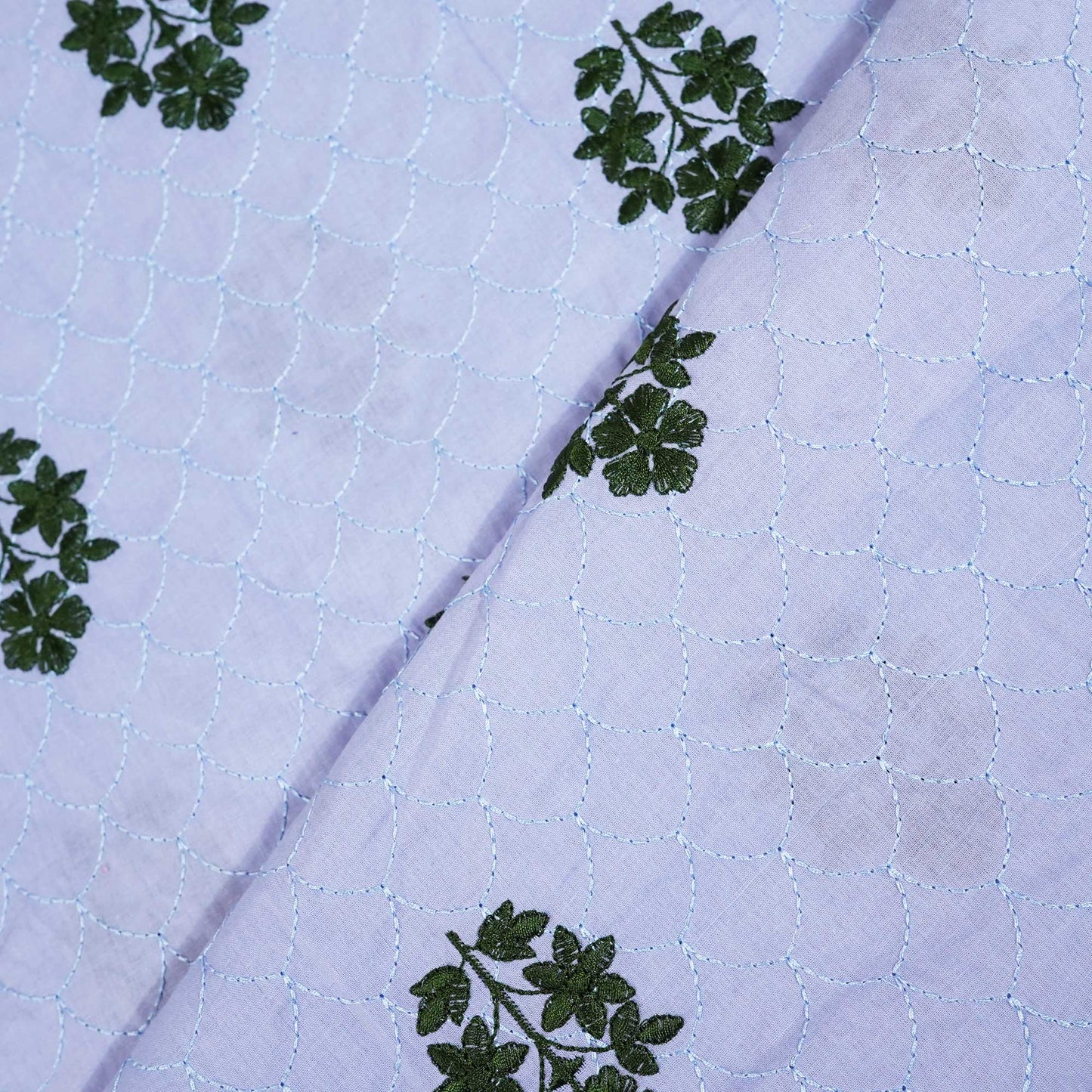 Steel Blue Floral Thread Embroidery Cambric Cotton JD-16263