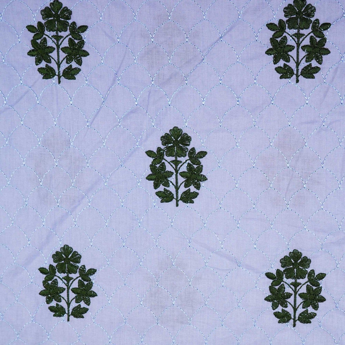 Steel Blue Floral Thread Embroidery Cambric Cotton JD-16263