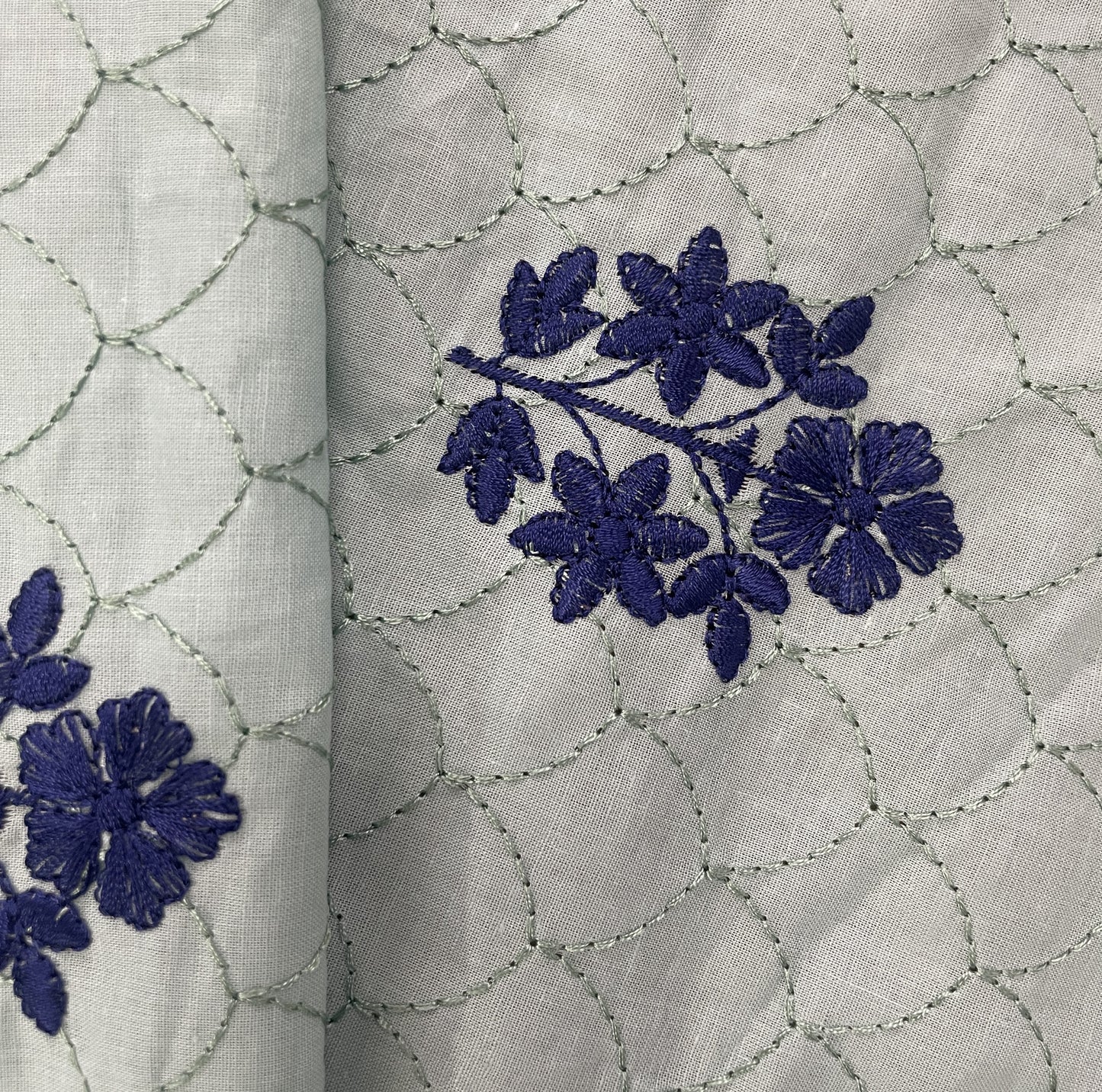 Sage Green Floral Thread Embroidery Cambric Cotton 16265