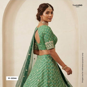 Green Bandhani Jacquard Cutdana Embroidery Russian Silk Fabric TF-32344 - TradeUNO