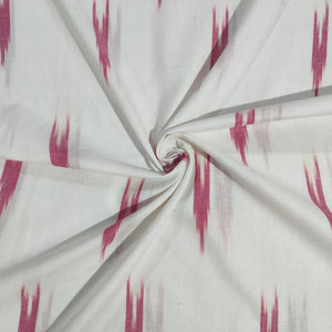White Pink Ikkat Print Cotton Fabric