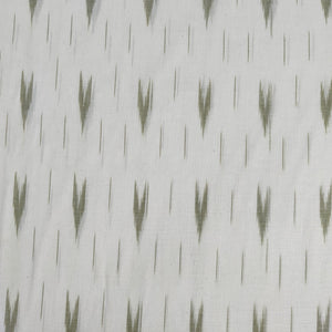 White Olive Green Ikkat Print Cotton Fabric