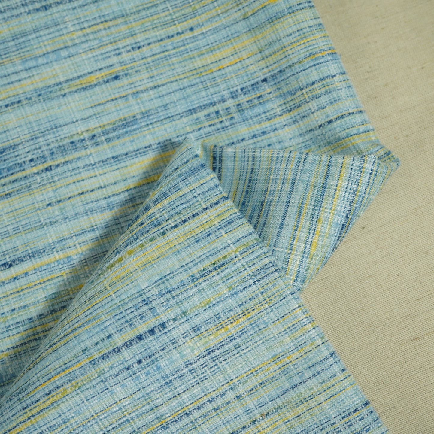 Blue Yellow Khadi Linen Fabric DE-16441