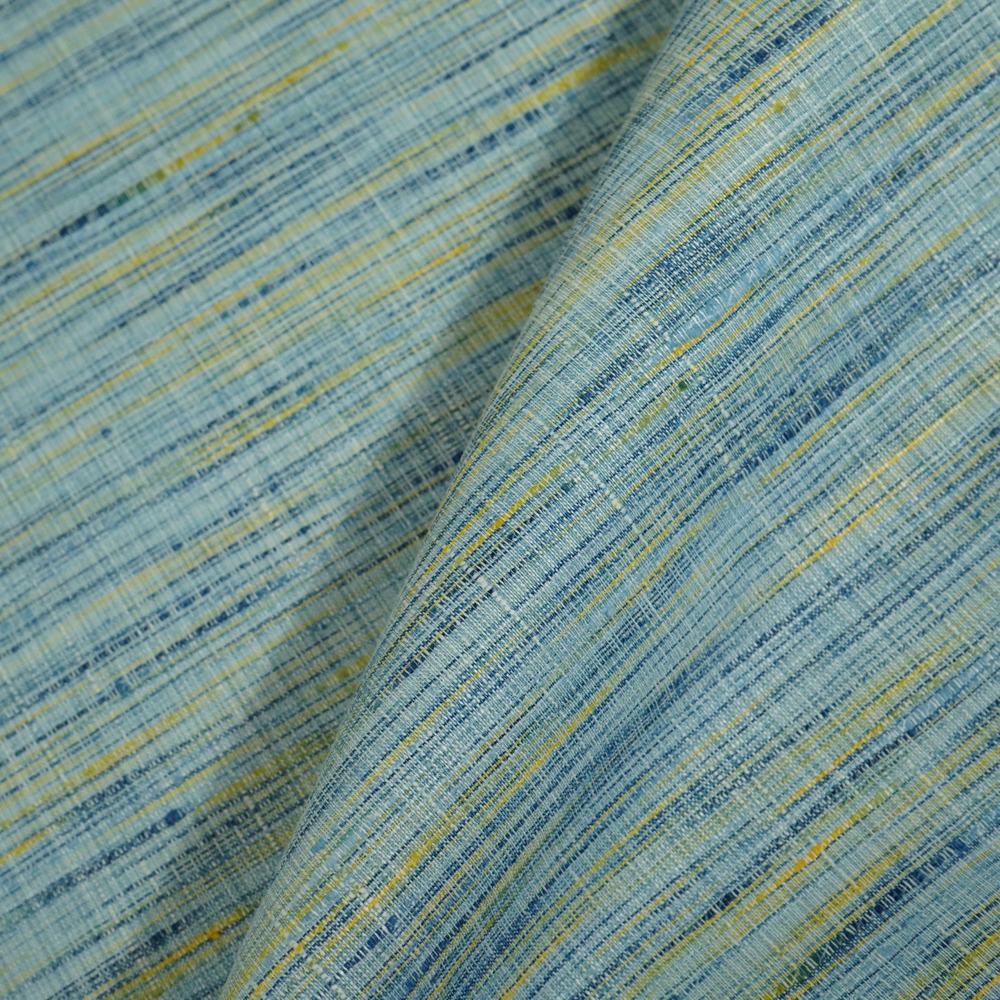 Blue Yellow Khadi Linen Fabric DE-16441
